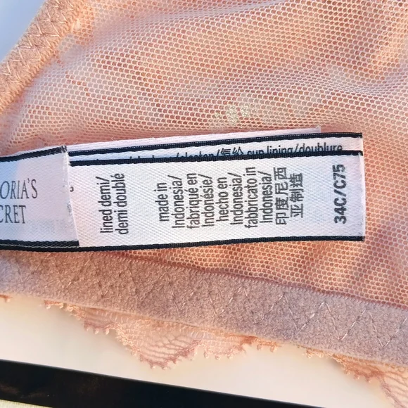 Victoria's Secret Pink Lace Bra Dream Angels Lined Demi/demi Double Size 34C - Picture 5 of 5